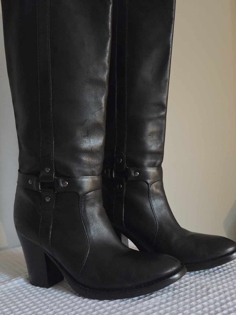 Via Spiga Black Leather Knee High Harness Riding Boots Vero CuoioSize 8.5